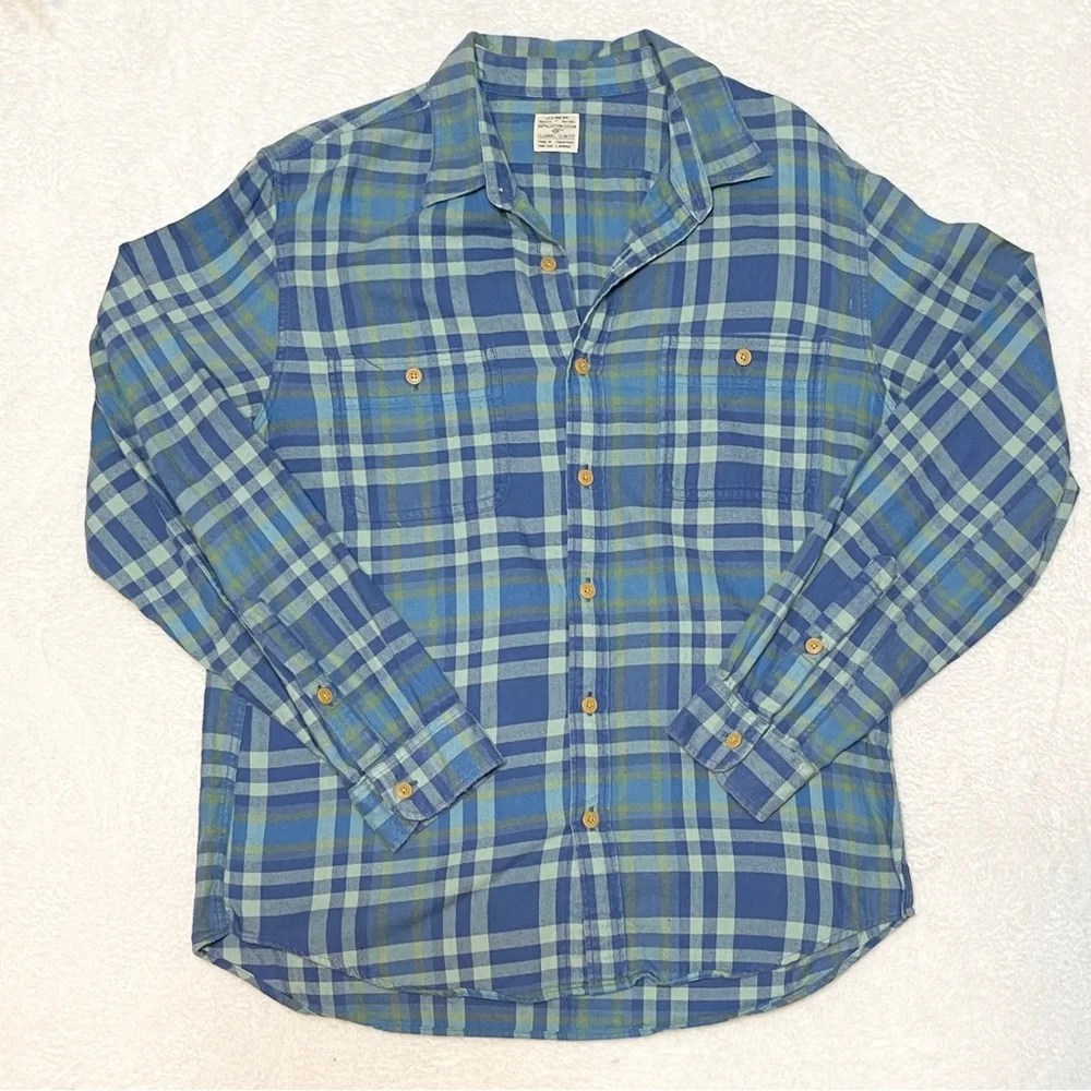 J. Crew Blue Green Flannel Slim Fit Button Down Shirt‎ Men’s Large